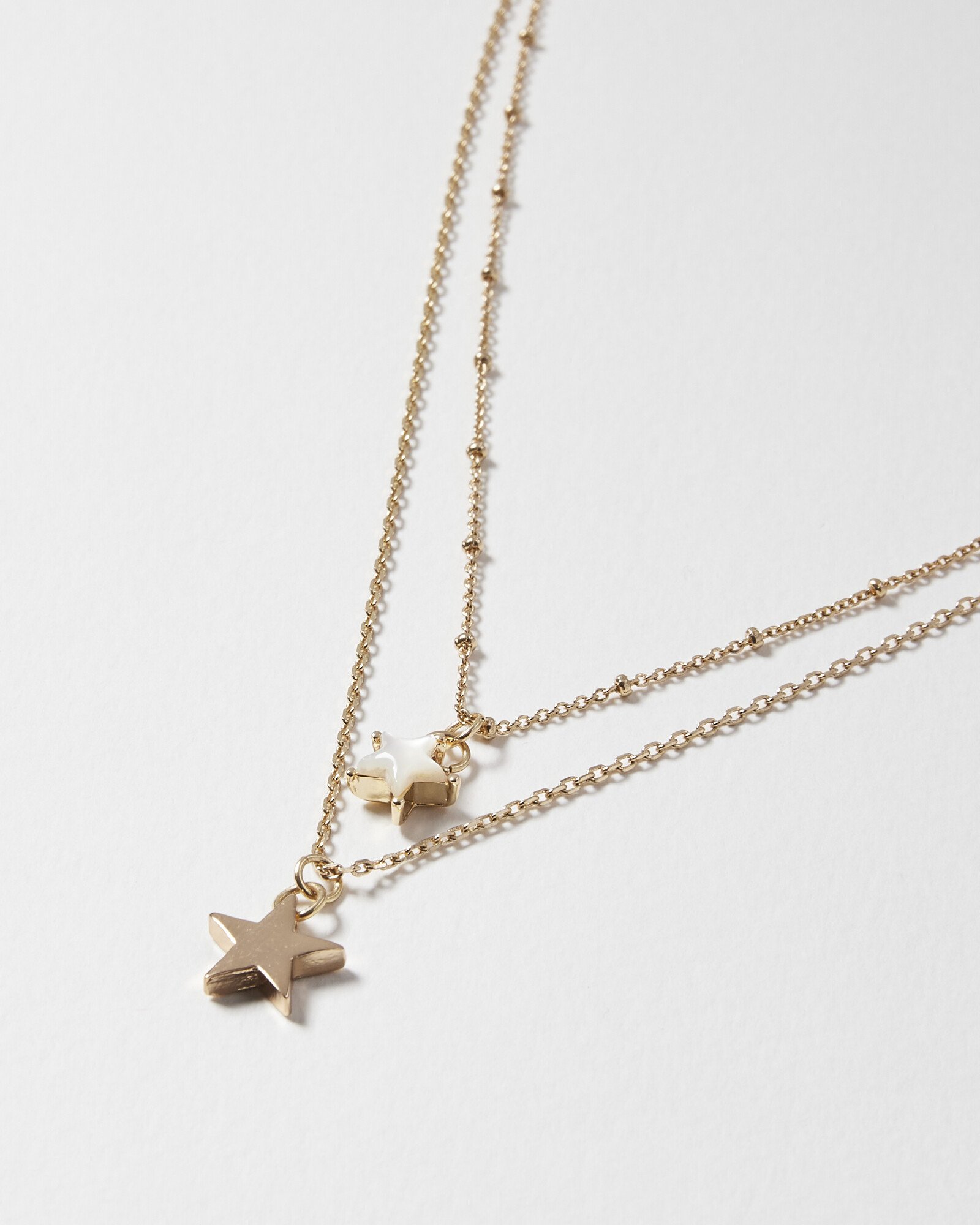 Phoebe White Resin Inlay Star Double Row Layered Necklace