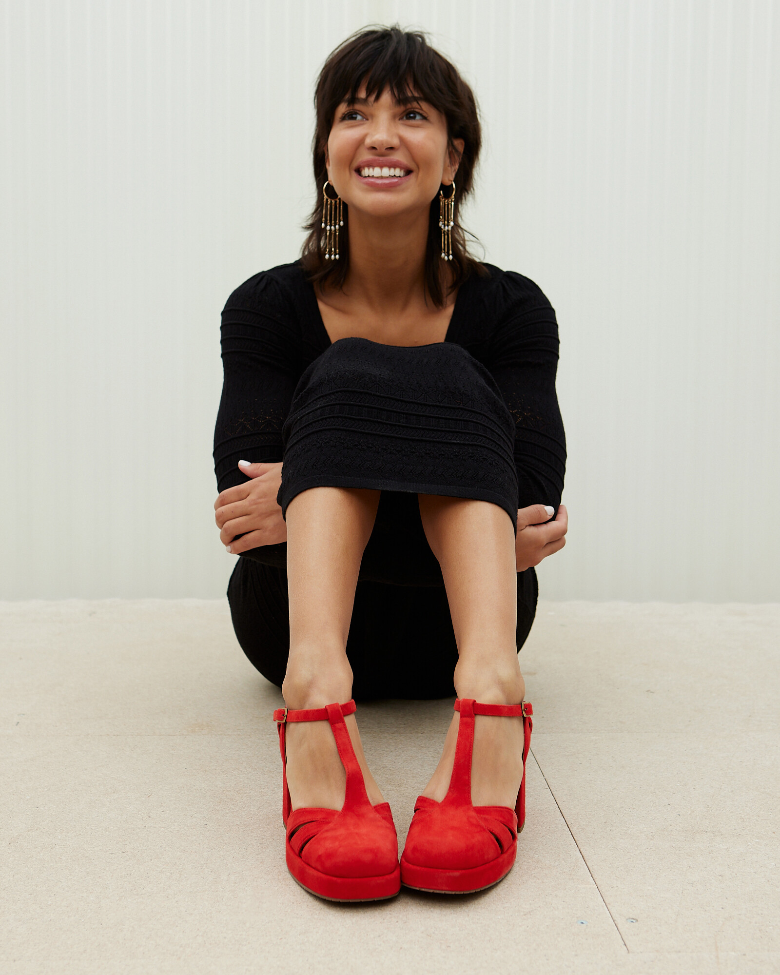 Esska Chaza Red Suede Platform Heeled Sandals, size UK 7