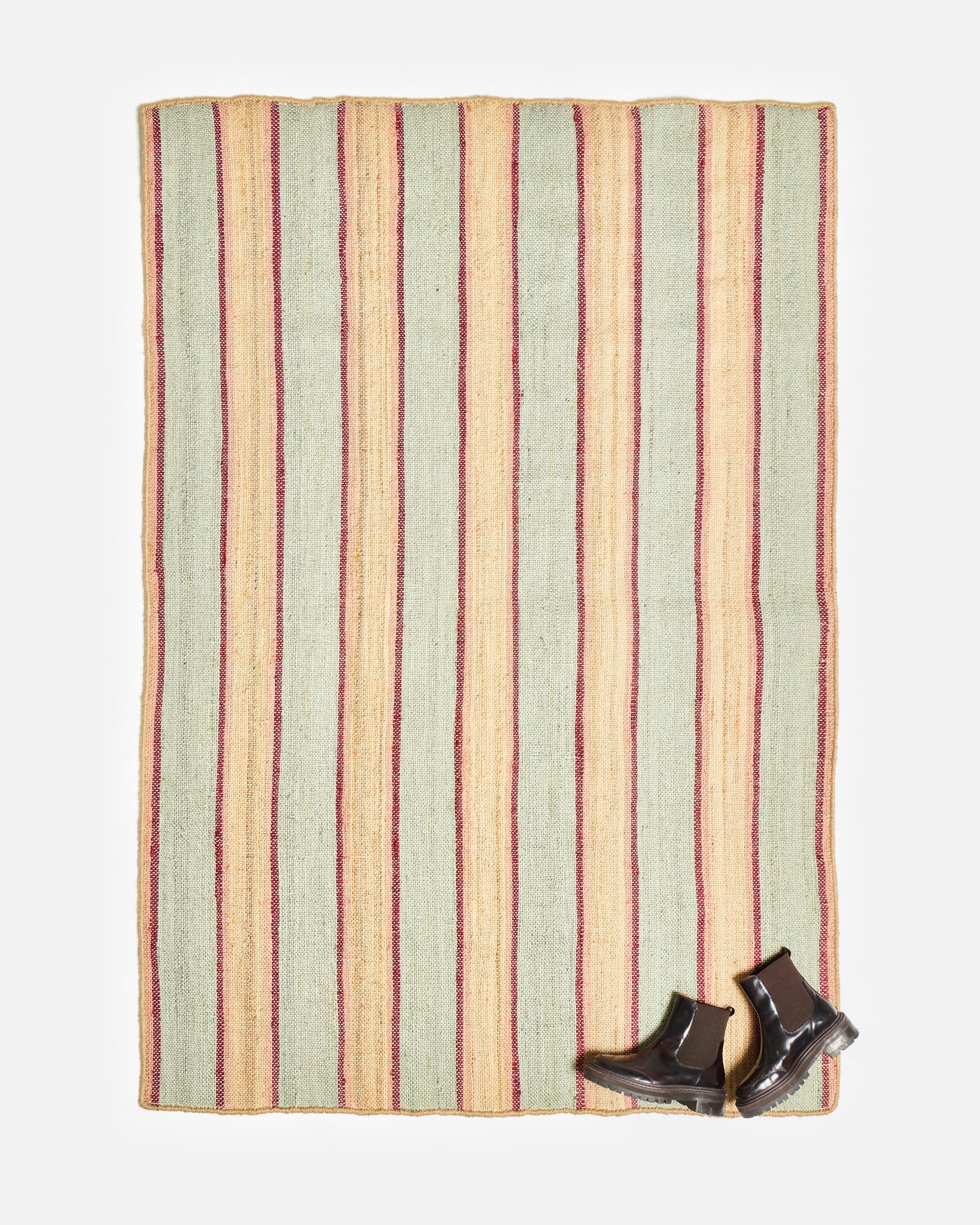 Calo Blue & Red Striped Jute Rug